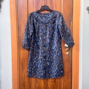 Express Blue and Black Leopard Print Balloon Sleeve Satin Mini Dress Belt Loops
